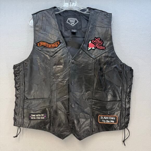 Diamond Plate Jackets & Blazers - Diamond Plate Leather Vest Women's XL Black Leather Love to Ride Lined